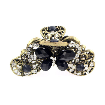Antique Brass Rhinestone Butterfly Shark Claw Black